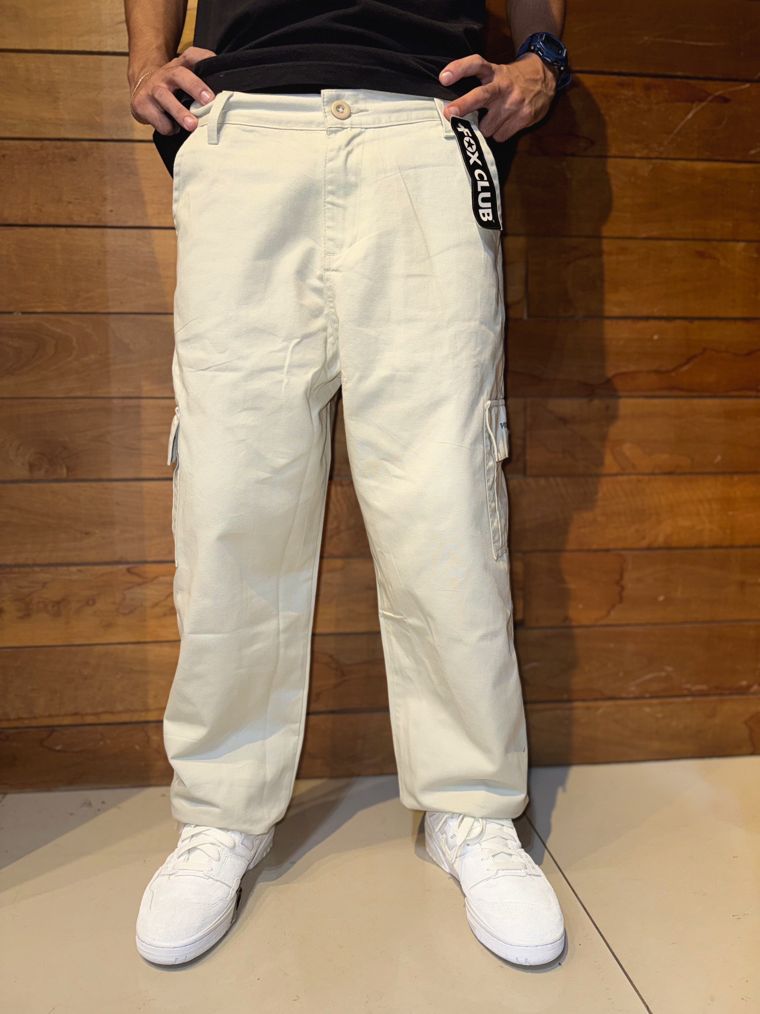 Calça Fox Club, Baggy Cargo Cor Areia
